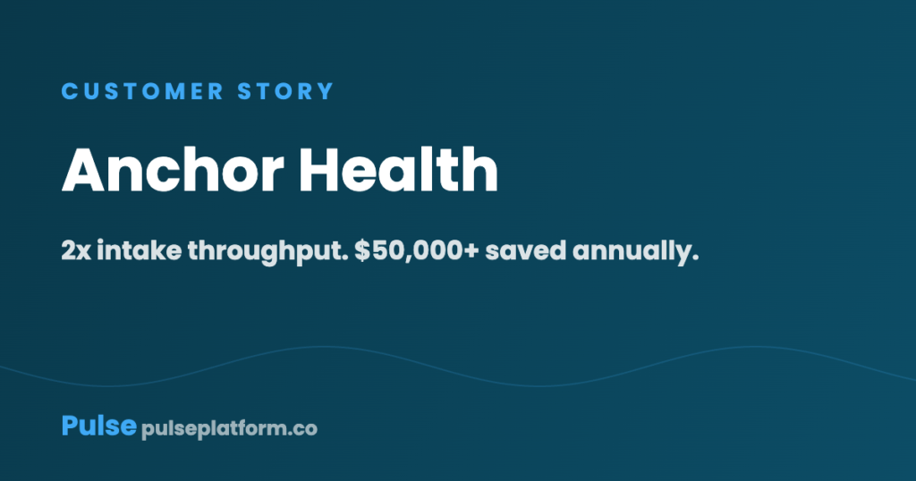 Anchor Health case study card: 2x intake throughput. $50,000+ saved annually.